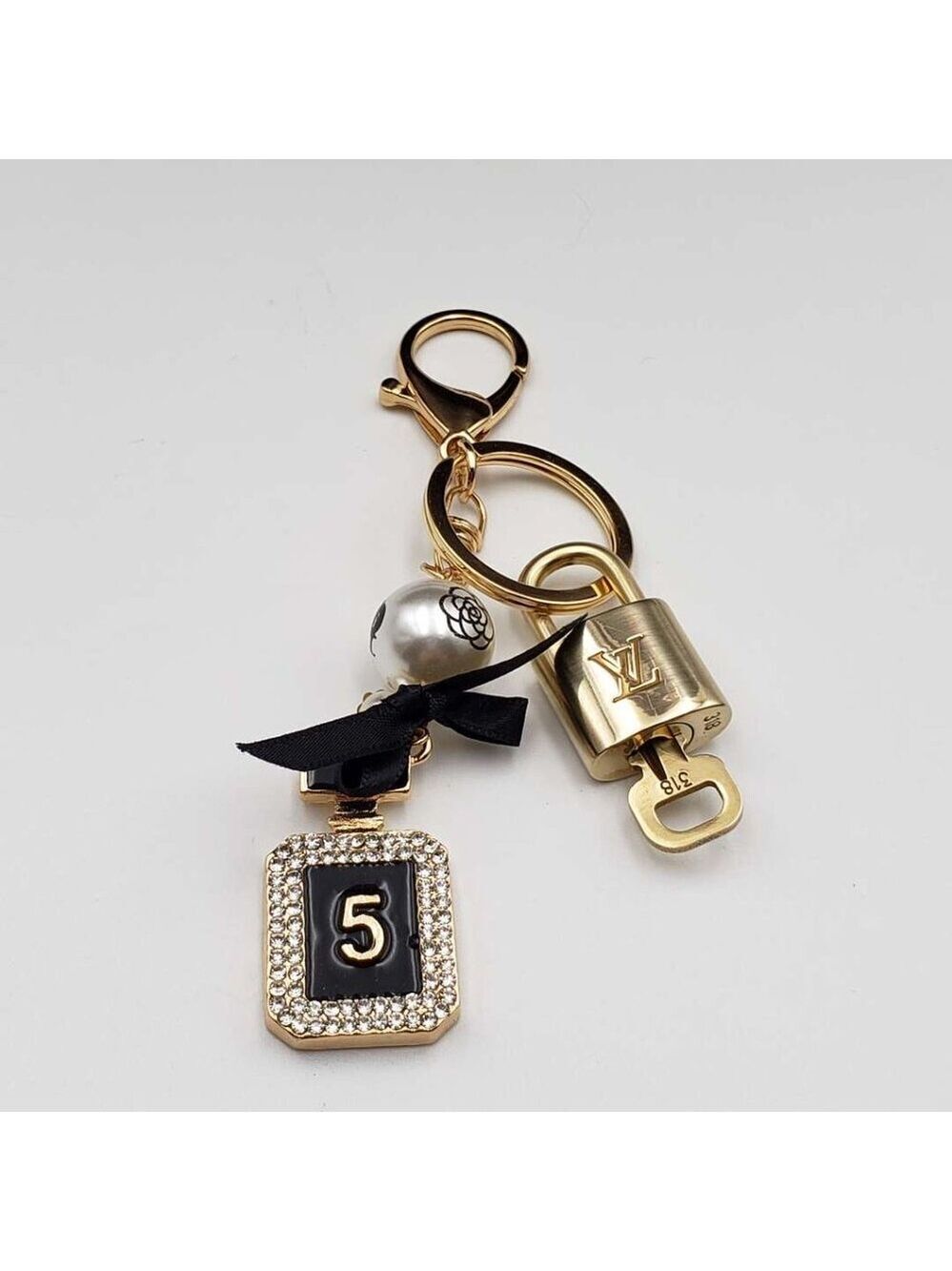 Authentic Louis Vuitton Gold Padlock & Key 🔒 LV Bag Charm w/ Unbranded Keychain